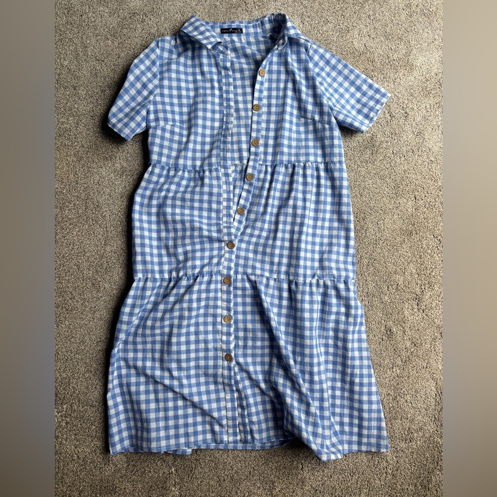 Emory Rose/Shein Blue and White Gingham Button Up Midi Dress Medium